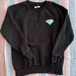 Black crewneck sweatshirt with turquoise diamond logo patch #skater